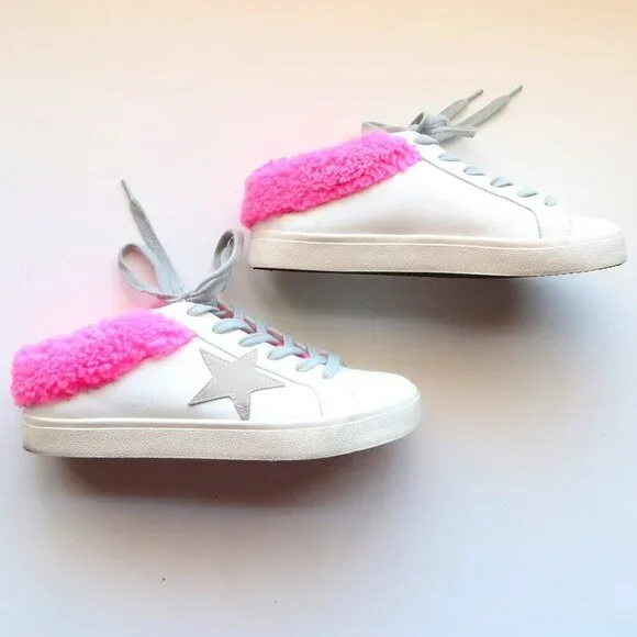 Steve Madden Polaris White Leather & Pink Sherpa Lace-up Star Sneakers Shoes 8 - Picture 14 of 16